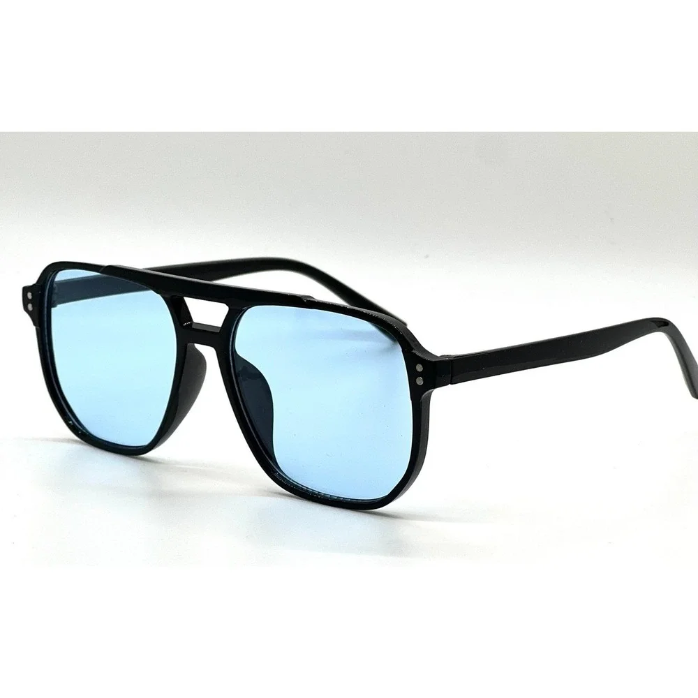Men Sunglasses Blue Lens Pilot Style Retro Rectangular Outfit‎ Trendy Model 2026